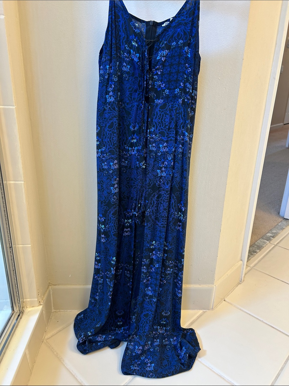 Sleeveless Blue Floral Jumpsuit & Romper
